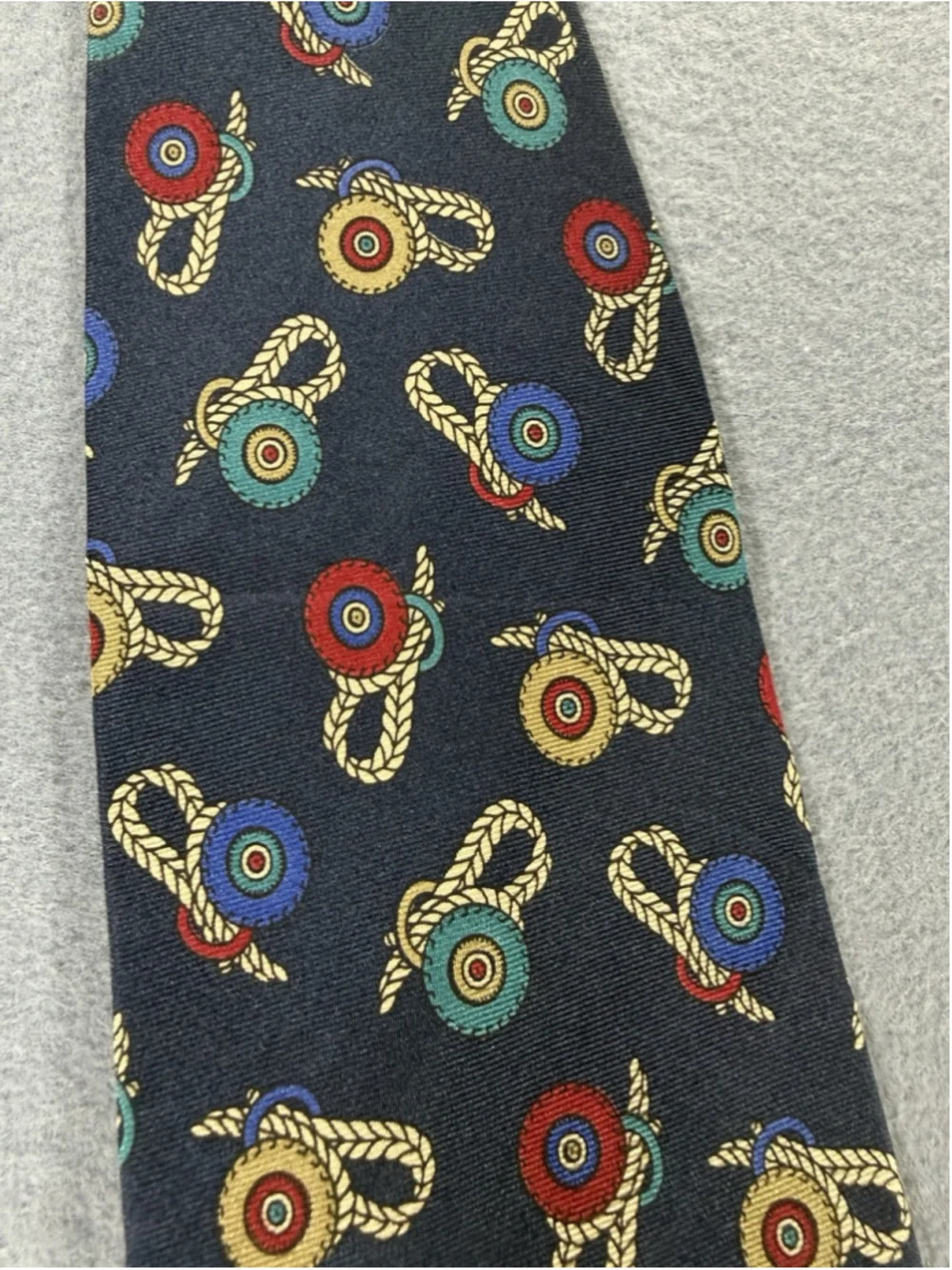 Town Classic USA Tie Nautical Theme Roped And Medallions Navy Silk